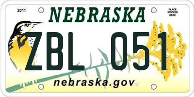 NE license plate ZBL051
