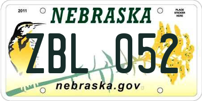 NE license plate ZBL052