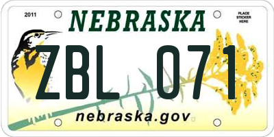 NE license plate ZBL071