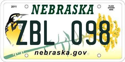 NE license plate ZBL098
