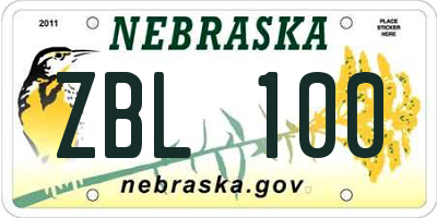 NE license plate ZBL100