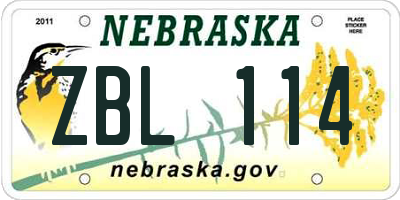 NE license plate ZBL114