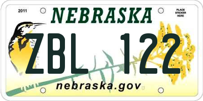 NE license plate ZBL122