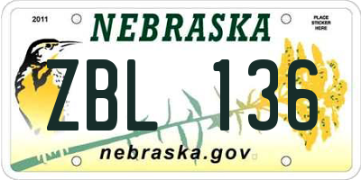 NE license plate ZBL136