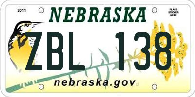 NE license plate ZBL138