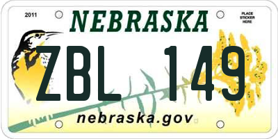 NE license plate ZBL149
