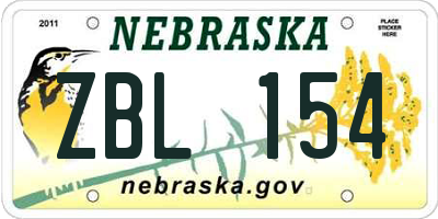 NE license plate ZBL154