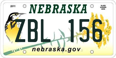 NE license plate ZBL156