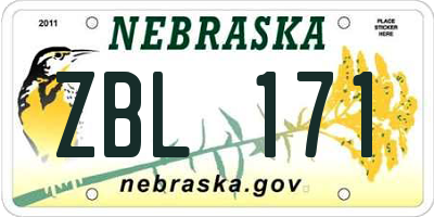 NE license plate ZBL171