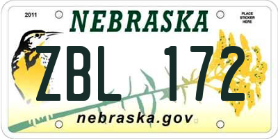 NE license plate ZBL172