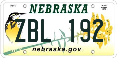 NE license plate ZBL192