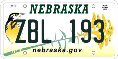 NE license plate ZBL193