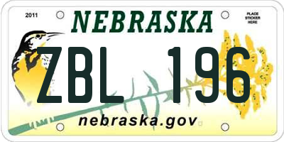 NE license plate ZBL196