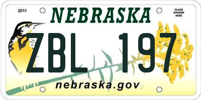 NE license plate ZBL197