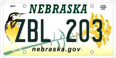 NE license plate ZBL203
