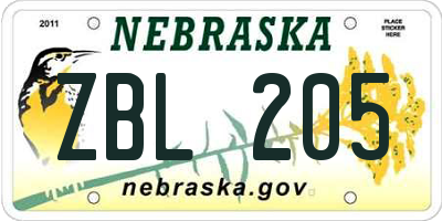 NE license plate ZBL205