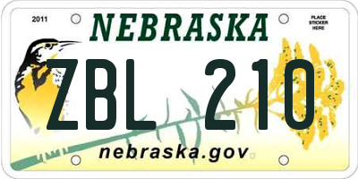 NE license plate ZBL210