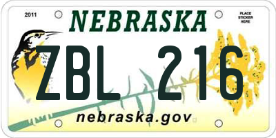 NE license plate ZBL216