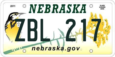 NE license plate ZBL217