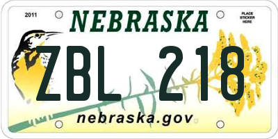 NE license plate ZBL218