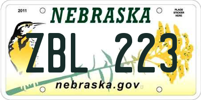 NE license plate ZBL223