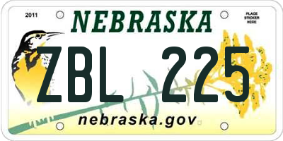 NE license plate ZBL225