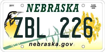 NE license plate ZBL226
