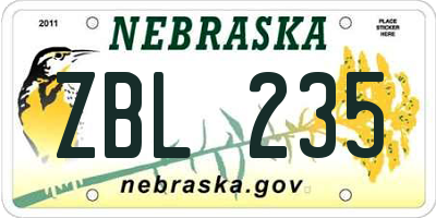 NE license plate ZBL235