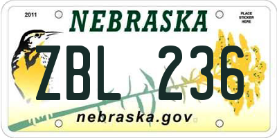 NE license plate ZBL236