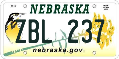 NE license plate ZBL237