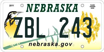 NE license plate ZBL243