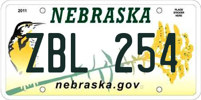 NE license plate ZBL254