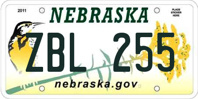 NE license plate ZBL255