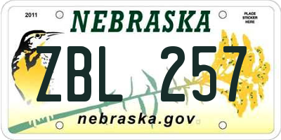 NE license plate ZBL257