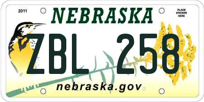 NE license plate ZBL258
