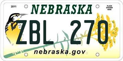 NE license plate ZBL270