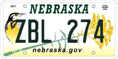 NE license plate ZBL274