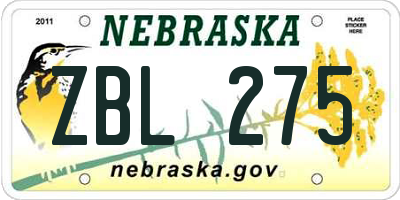 NE license plate ZBL275