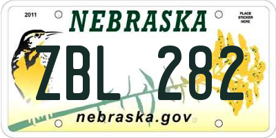 NE license plate ZBL282