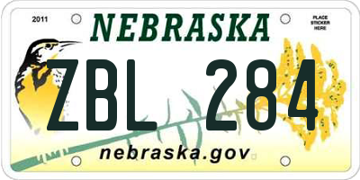 NE license plate ZBL284