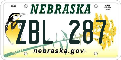 NE license plate ZBL287