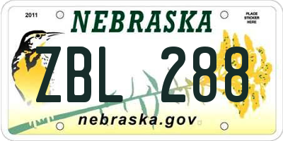 NE license plate ZBL288