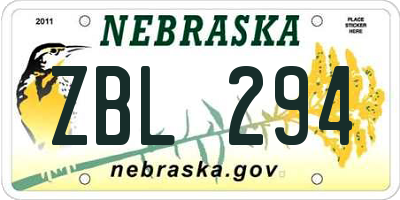 NE license plate ZBL294