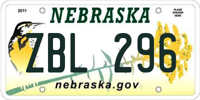 NE license plate ZBL296