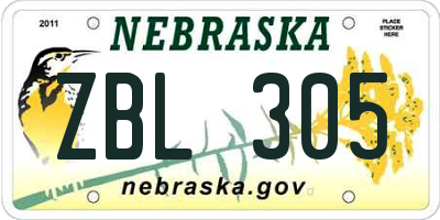 NE license plate ZBL305