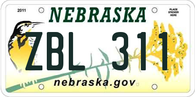 NE license plate ZBL311