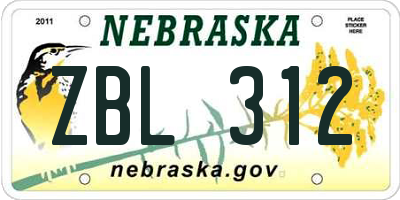 NE license plate ZBL312
