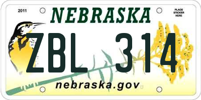 NE license plate ZBL314