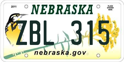 NE license plate ZBL315