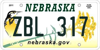 NE license plate ZBL317